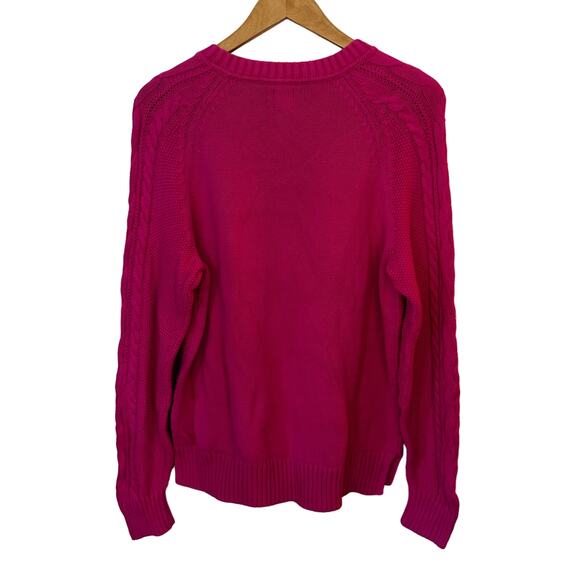 GAP Cable Knit Pullover Sweater 100%‎ Cotton Hot Pink Women's Medium Tall Crew - Picture 3 of 4